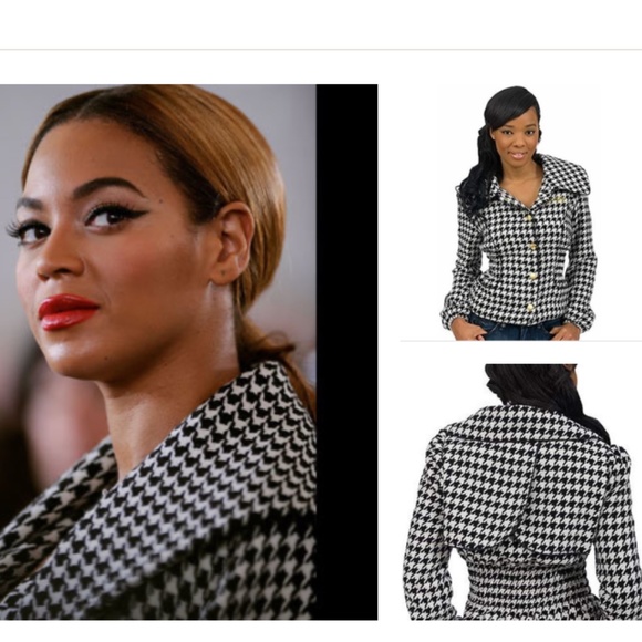 ]NEW Dereon Beyonce Y2K PEPLUM Houndstooth  Black Snap Wool Jacket Coat  M - Picture 3 of 17